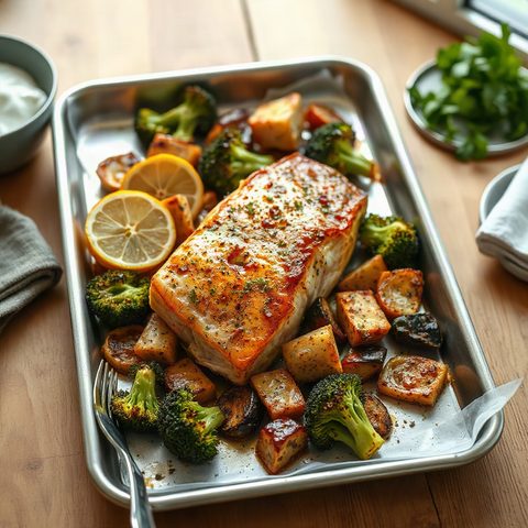 Roasted lemon salmon with broccoli