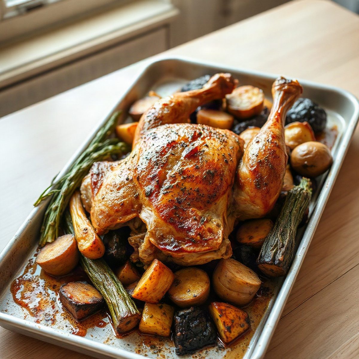 Poulet rôti et légumes au four