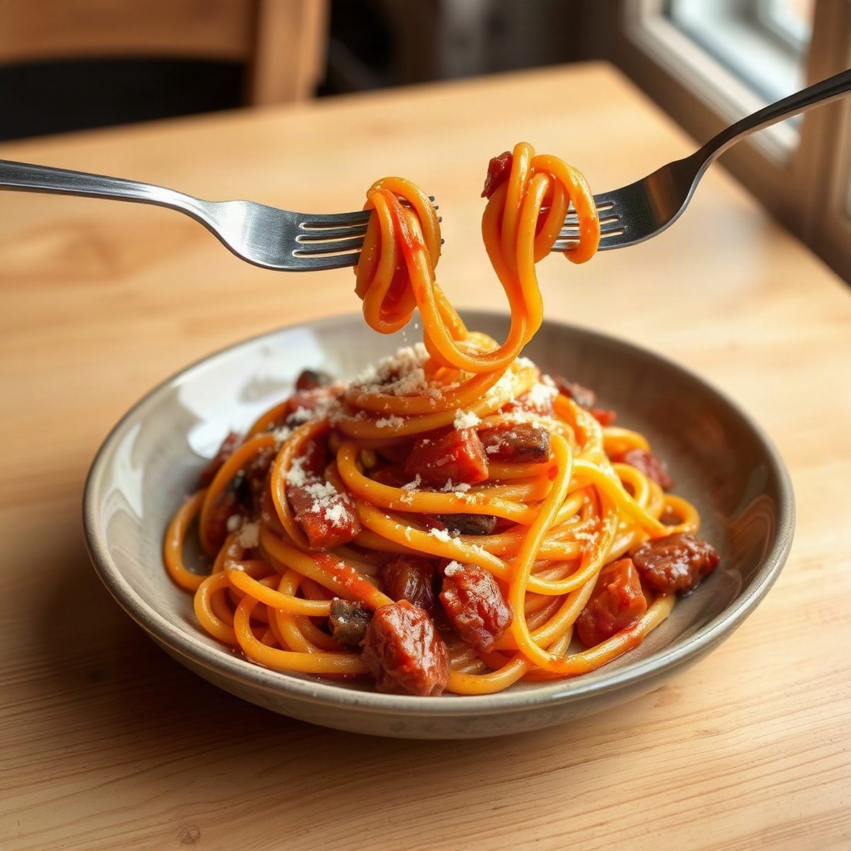 Chorizo Salami Pasta with Peppers