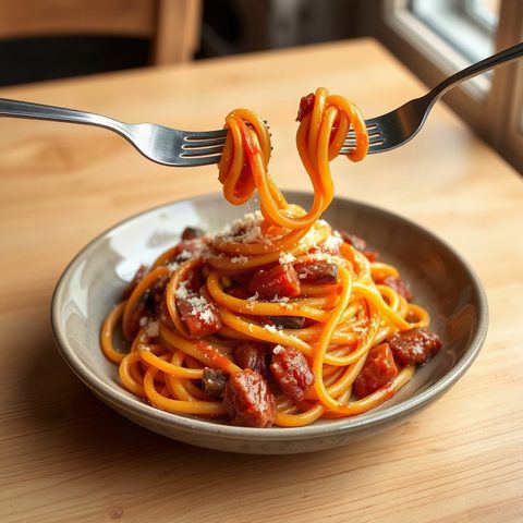 Chorizo Salami Pasta with Peppers