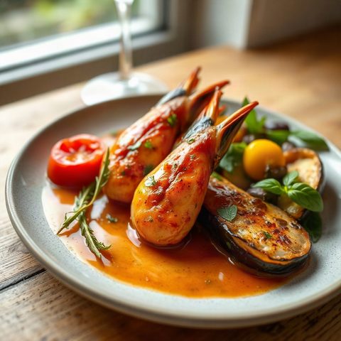Shrimp Sautéed with Tomatoes and Eggplant