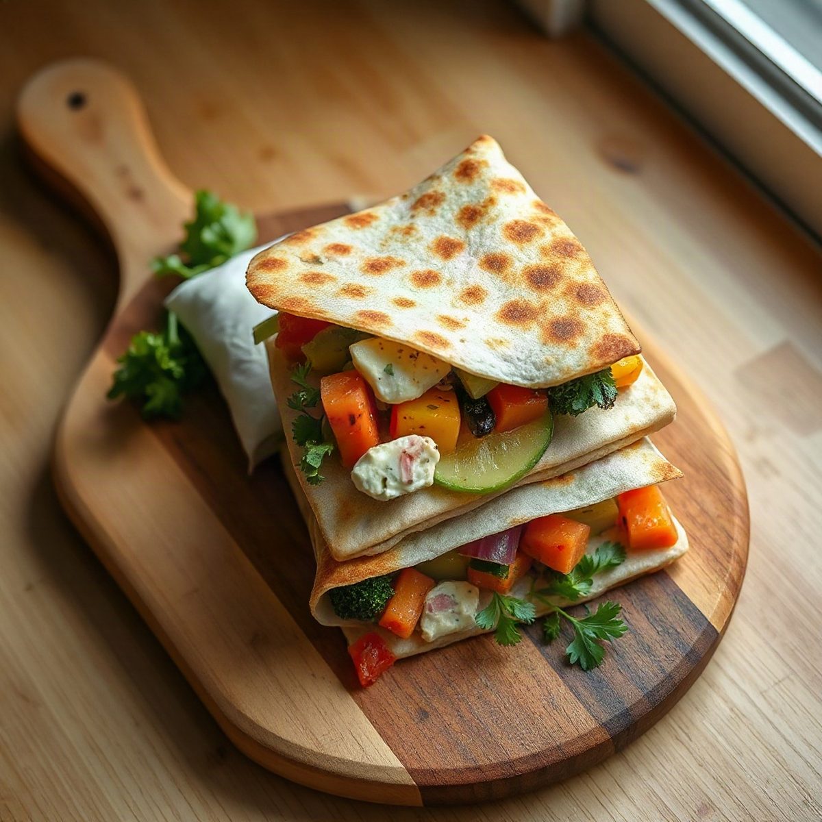 Veggie Kebab Wraps with Hummus and Crudités