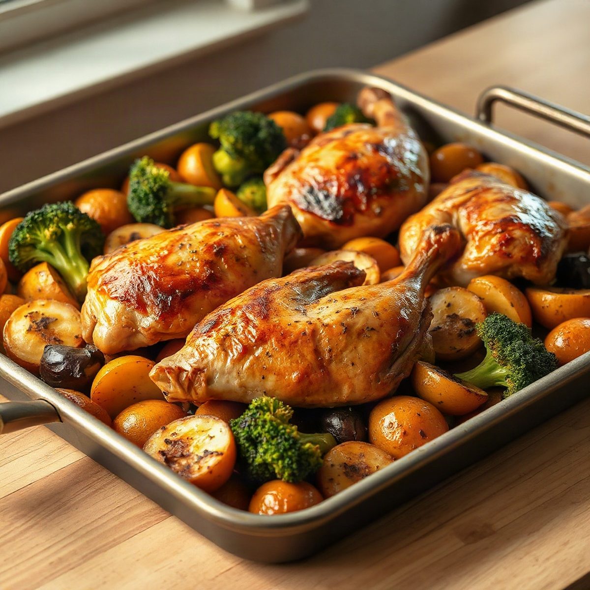 Poulet et brocoli rôtis aux pommes de terre