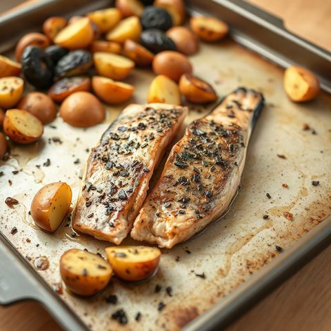 Roasted Salmon with Sweet Potatoes and Peppers