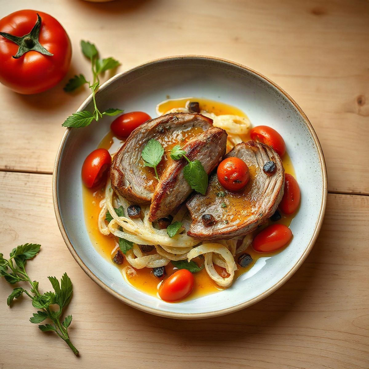Pan-Seared Pork Chops with Grape Tomato Salad