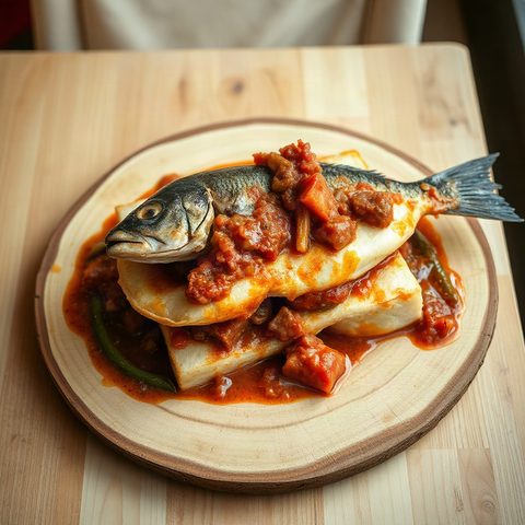 Captain fish braised in tomato and okra sauce