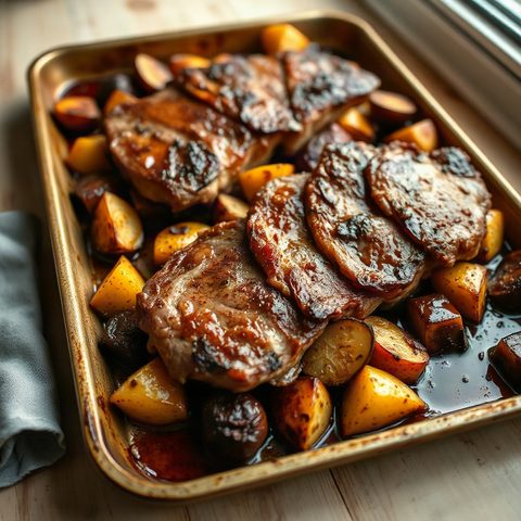 Maple-Glazed Pork Tenderloin with Roasted Potatoes and Onions