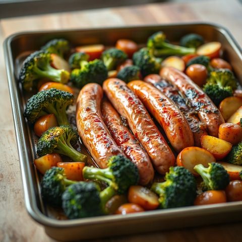 Sheet-Pan Fresh Sausages with Broccoli and Potatoes
