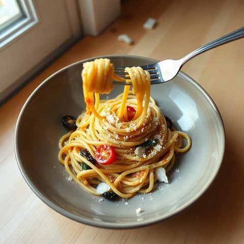 Crevettes géantes à l'ail et spaghetti aux épinards