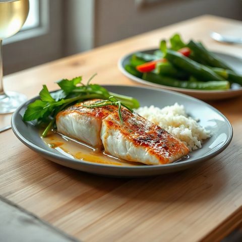 Maple-Glazed Salmon with Braised Leeks and Rice