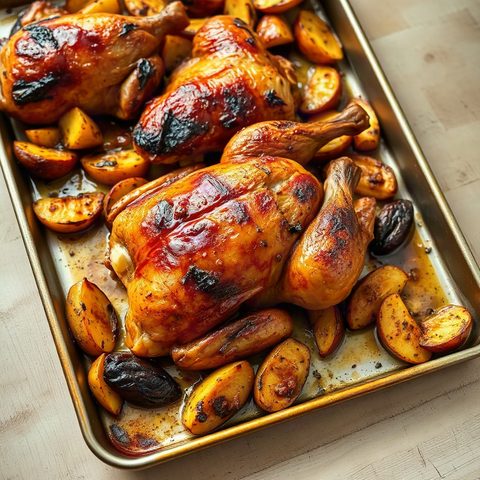 Whole Roast Chicken with Paula Red Apples and Potatoes
