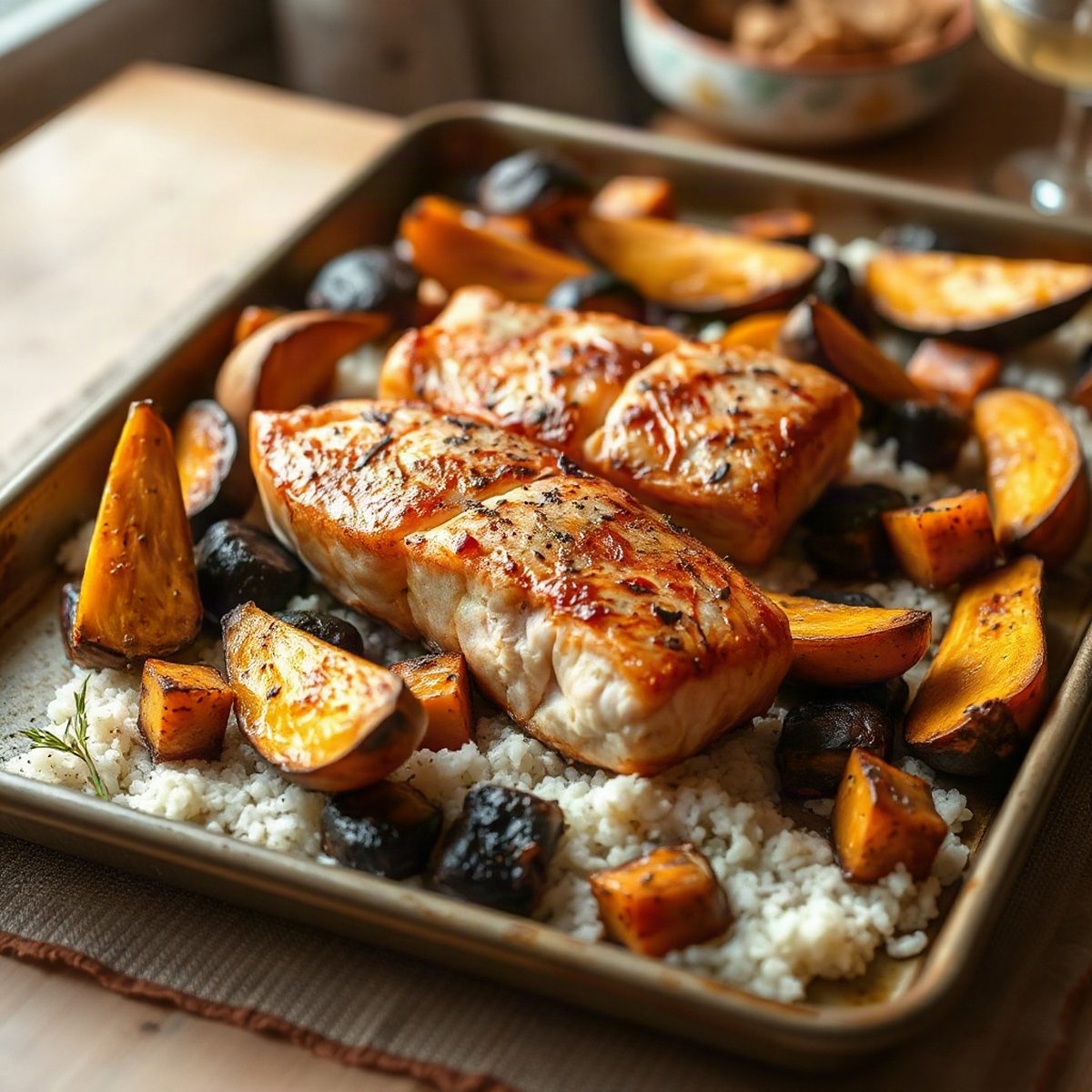 Riz crémeux au saumon fumé et courge butternut rôtie