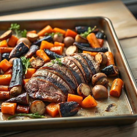 Filet de porc à l'érable et à la moutarde, carottes rôties