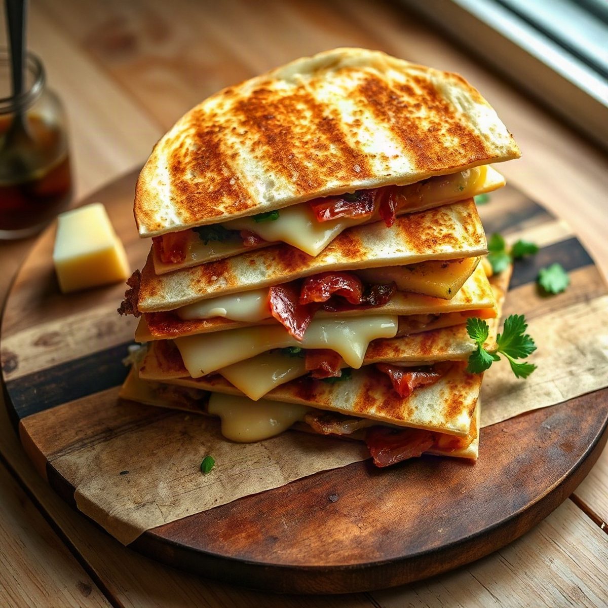 Quesadillas au jambon fumé et cheddar
