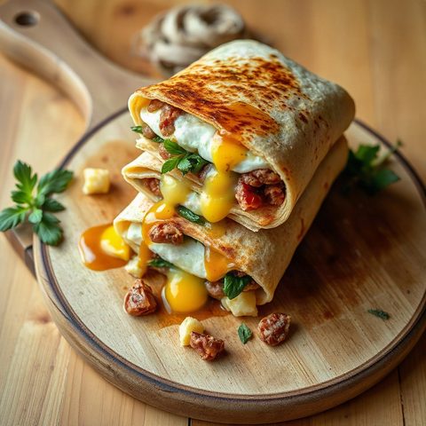 Breakfast Wraps with Eggs, Spinach and Cheddar