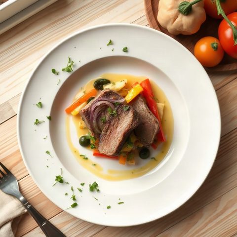 Jarret de porc braisé aux légumes racines
