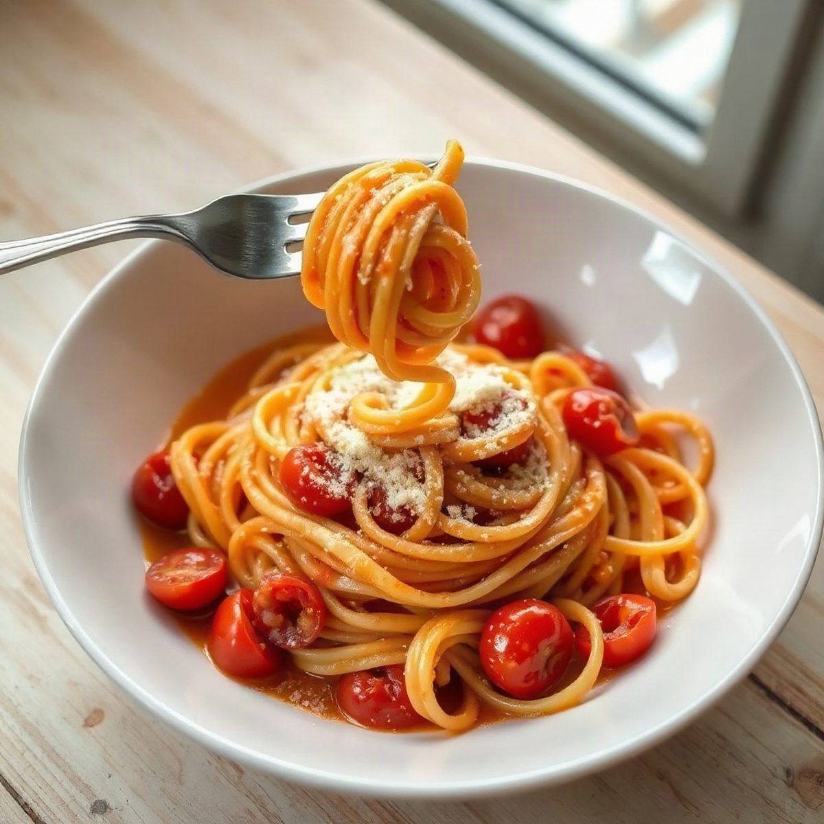 Pâtes aux crevettes à l'ail et tomates cerises