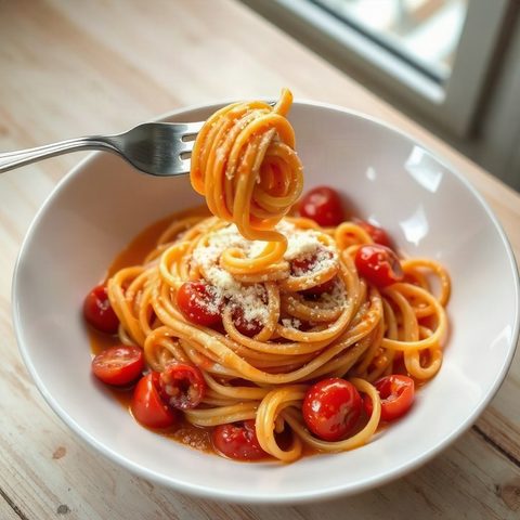Garlic Shrimp Pasta with Cherry Tomatoes