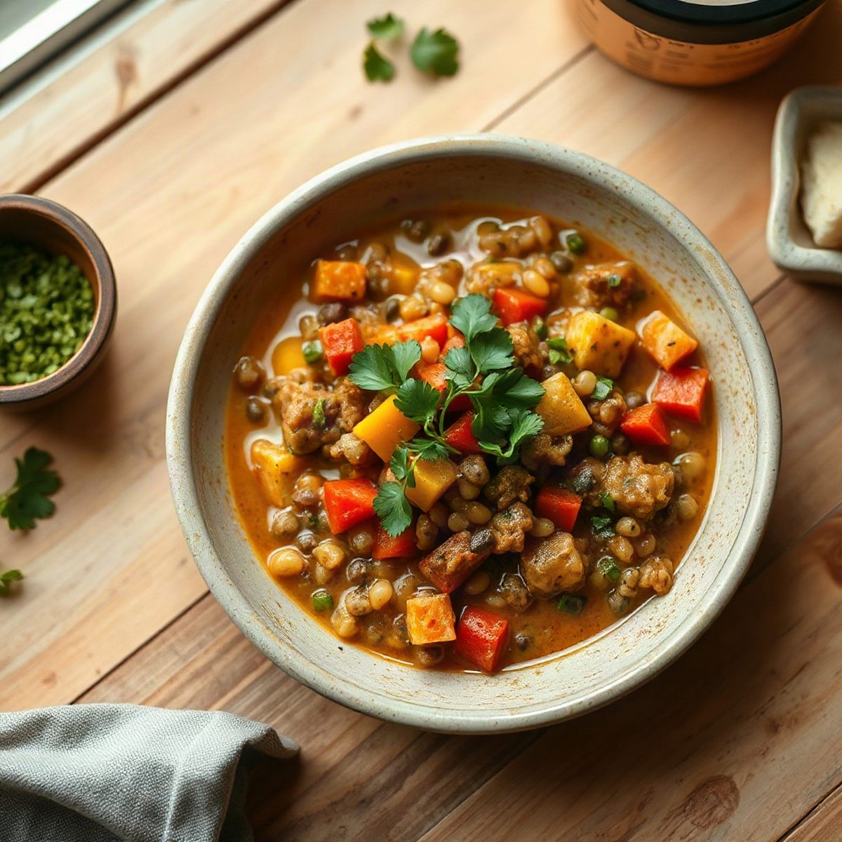 Dhal de lentilles à la courge buttercup et aux épinards