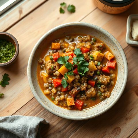 Dhal de lentilles à la courge buttercup et aux épinards