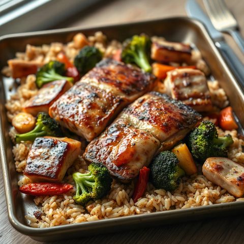 Vivaneau laqué au teriyaki, brocoli rôti et riz