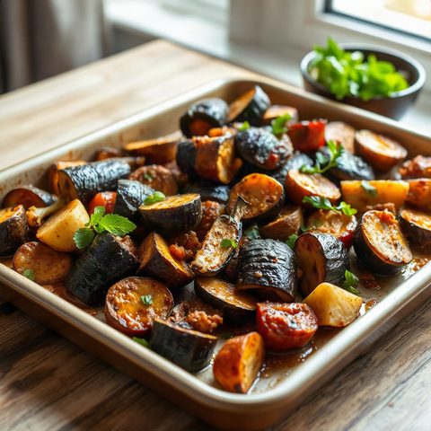 Curry d'aubergines rôties et légumineuses