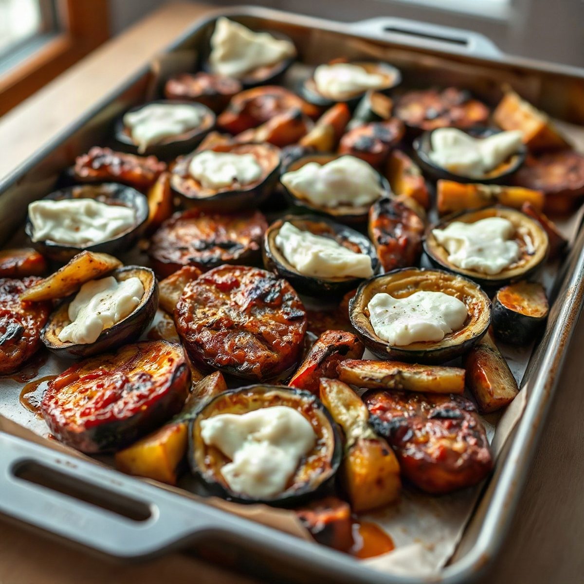 Pâtes aux aubergines rôties et fromage de chèvre