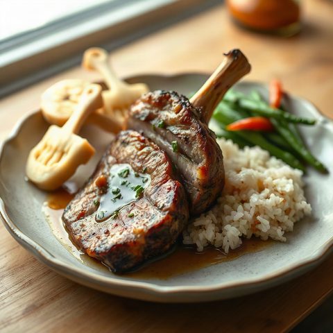 Braised pork with kohlrabi and sticky rice