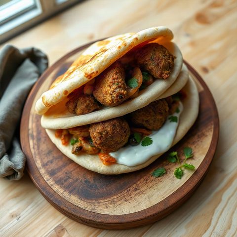 Keftas de poulet en pita, sauce au yogourt et concombre