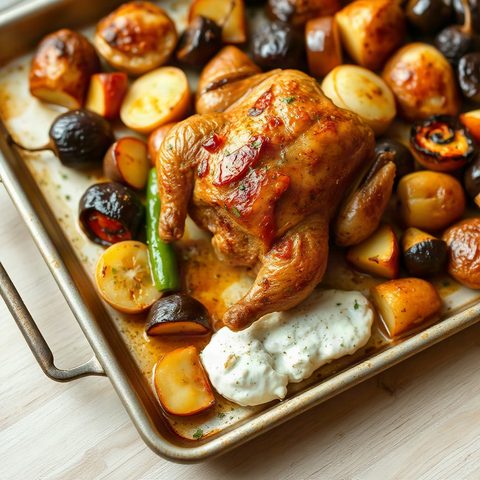 Whole Roast Chicken with Cubanelle Peppers and Potatoes