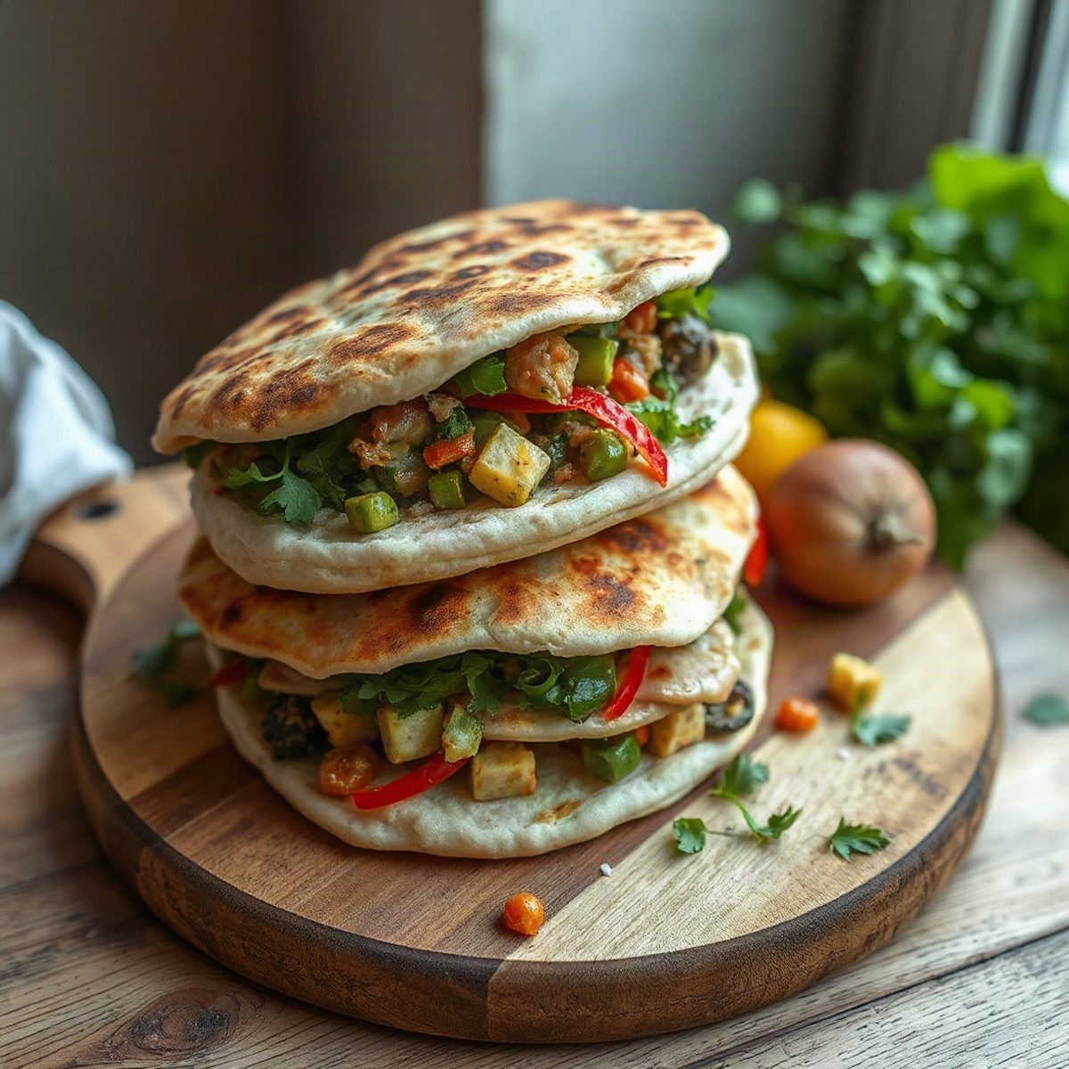 Pitas garnis de légumineuses et poivrons verts