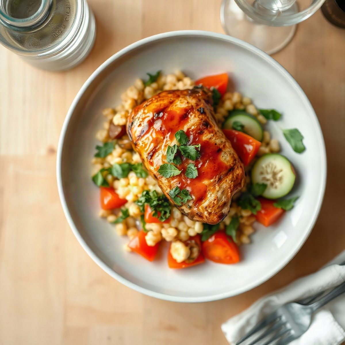 Poulet grillé au paprika, maïs en épis et salade de chou