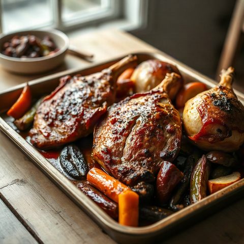 Rôti d'épaule de porc braisé aux légumes racines