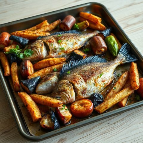Poisson pané croustillant, frites au four et salade de concombre