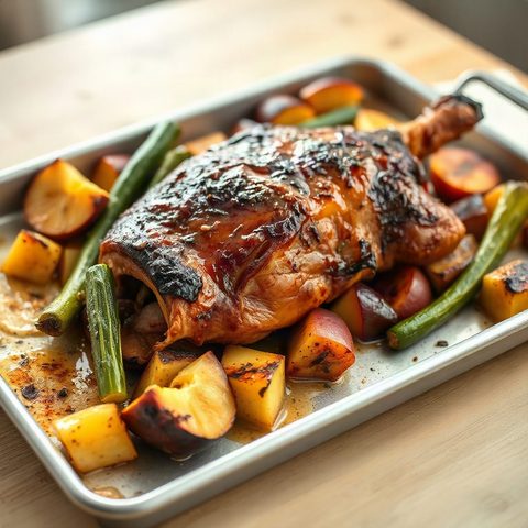 Rôti de porc braisé aux courges et aux pommes