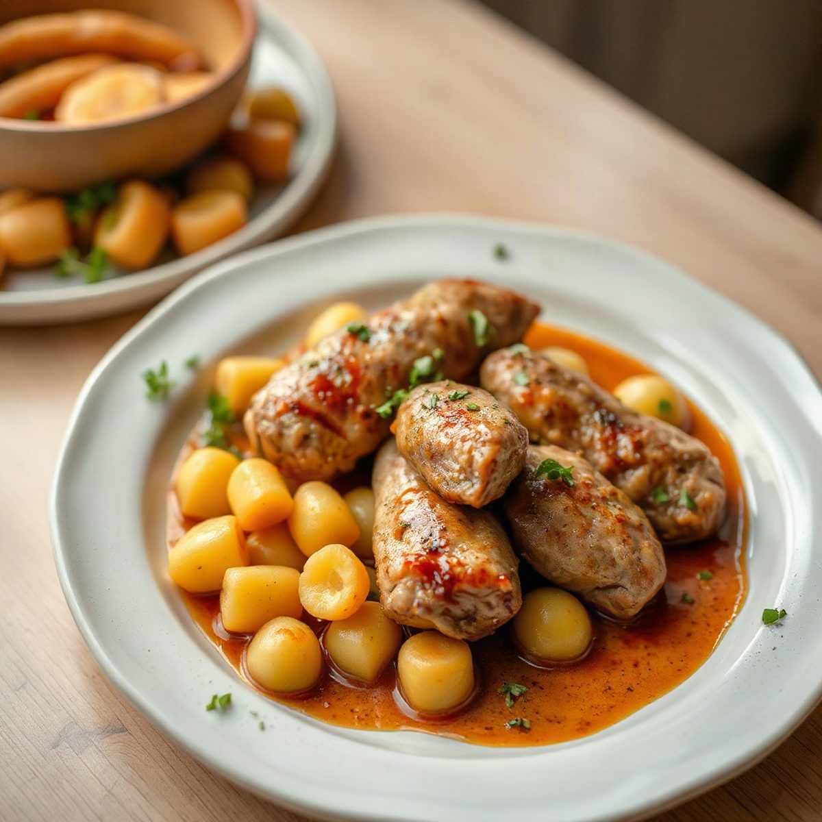 Pan-Fried Chicken Sausage, Sweet Peppers and Golden Gnocchi
