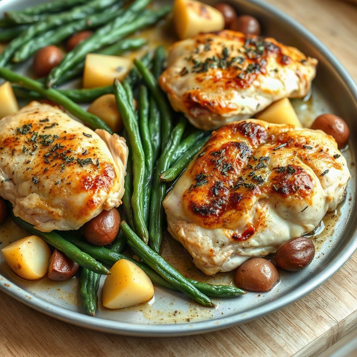 Lemon-Thyme Roasted Chicken Breasts with Green Beans and Potatoes
