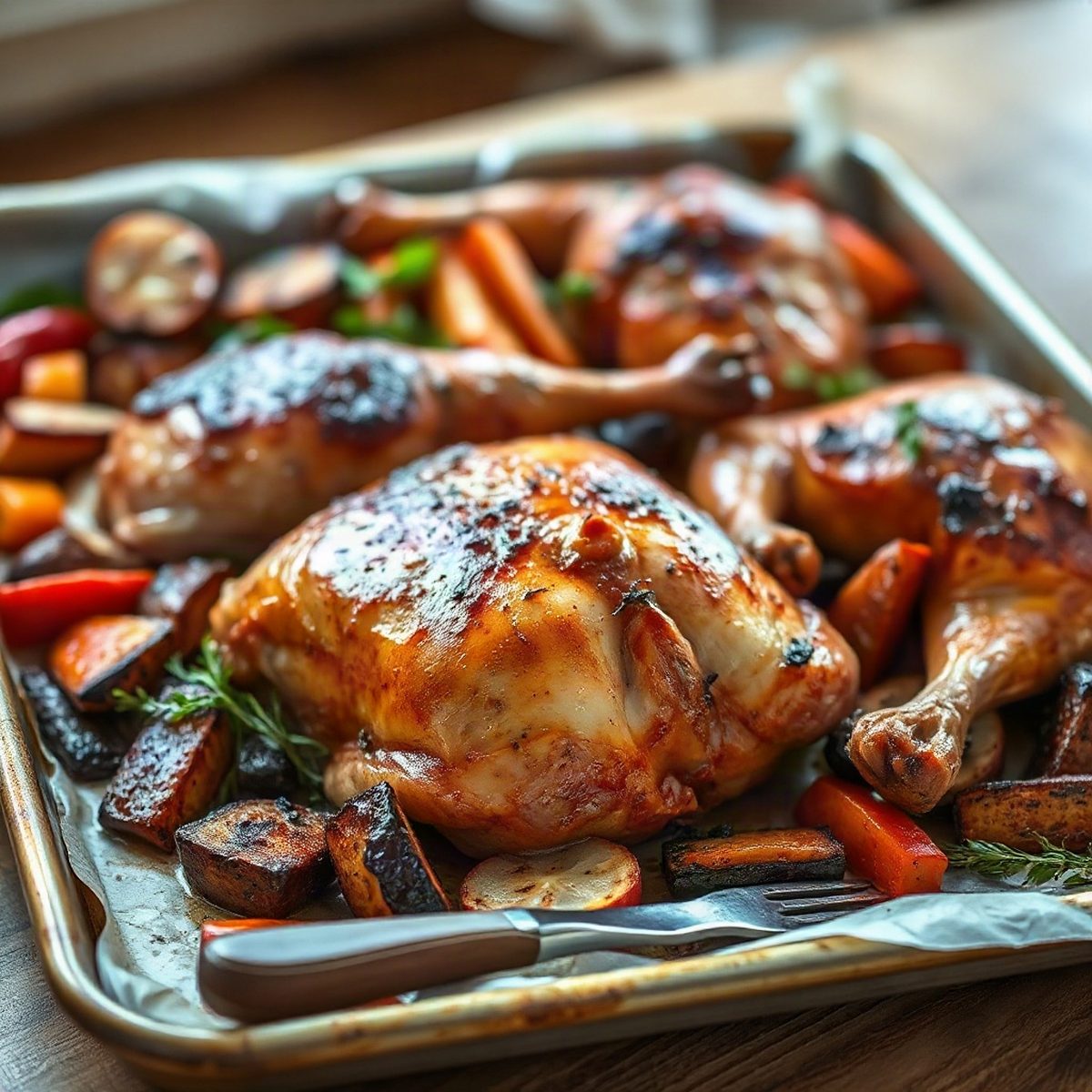 Pilons de poulet rôtis au paprika fumé et légumes