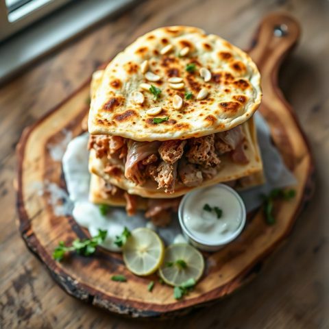 Pitas au porc haché épicé et sauce au yogourt