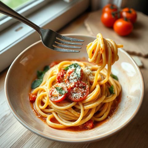 Pâtes aux légumes du jardin et tomates