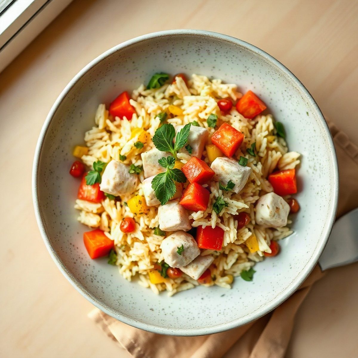 Creamy Rice with Mock Chicken and Spinach