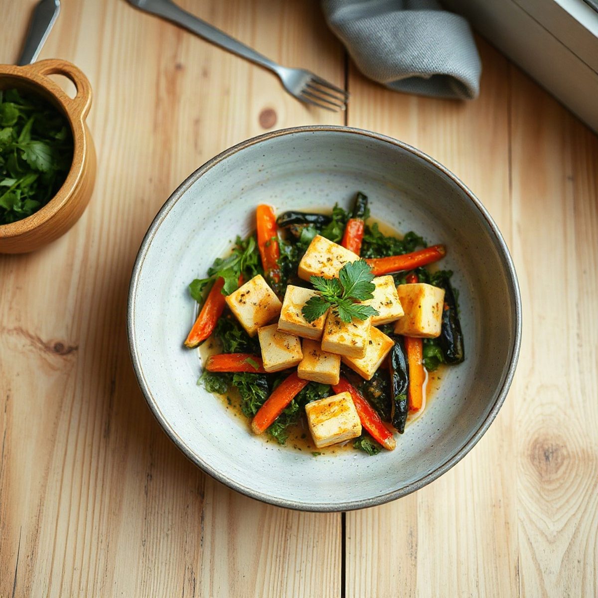 Crispy Tofu with Braised Chinese Eggplant