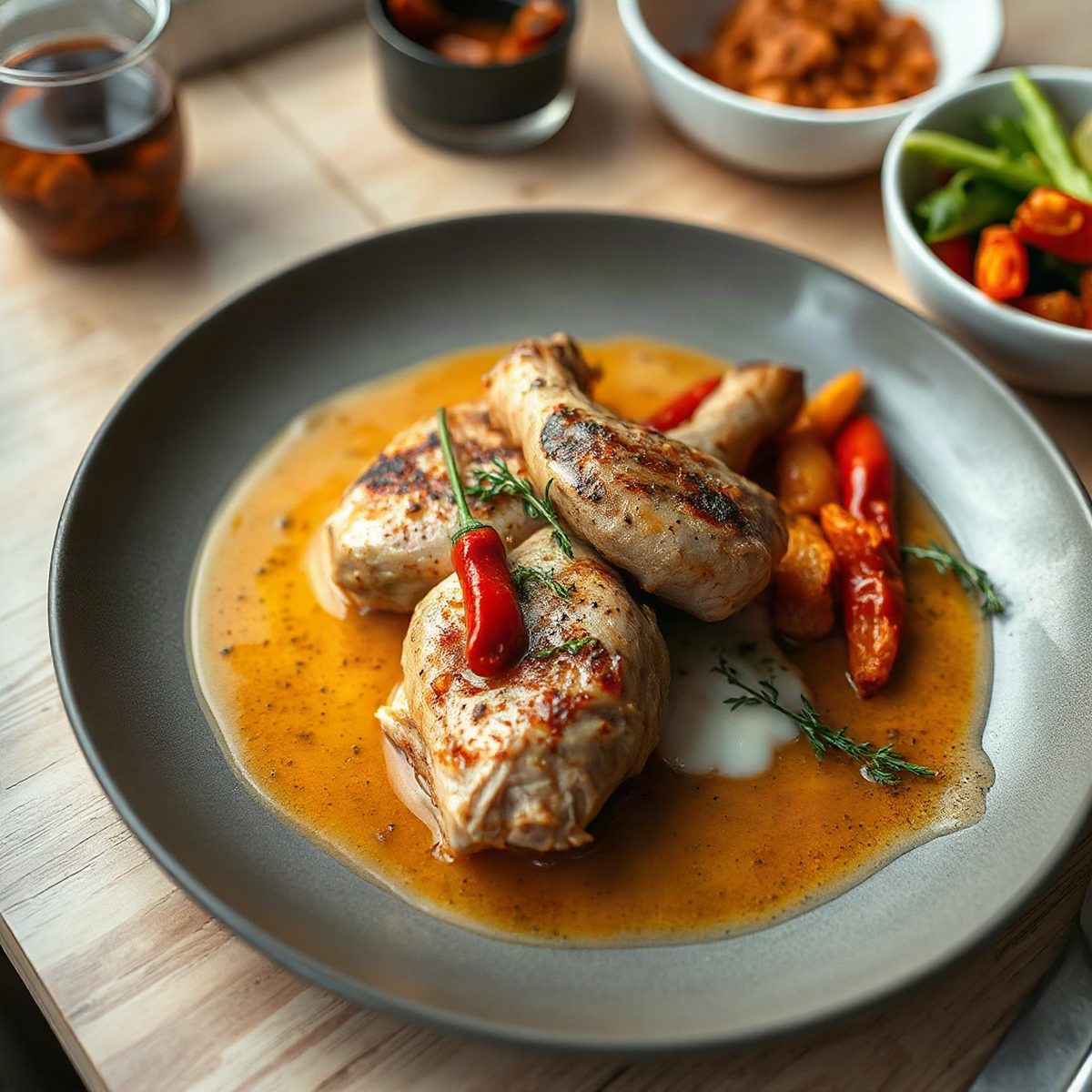 Pilons de poulet braisés au lait de coco et piments