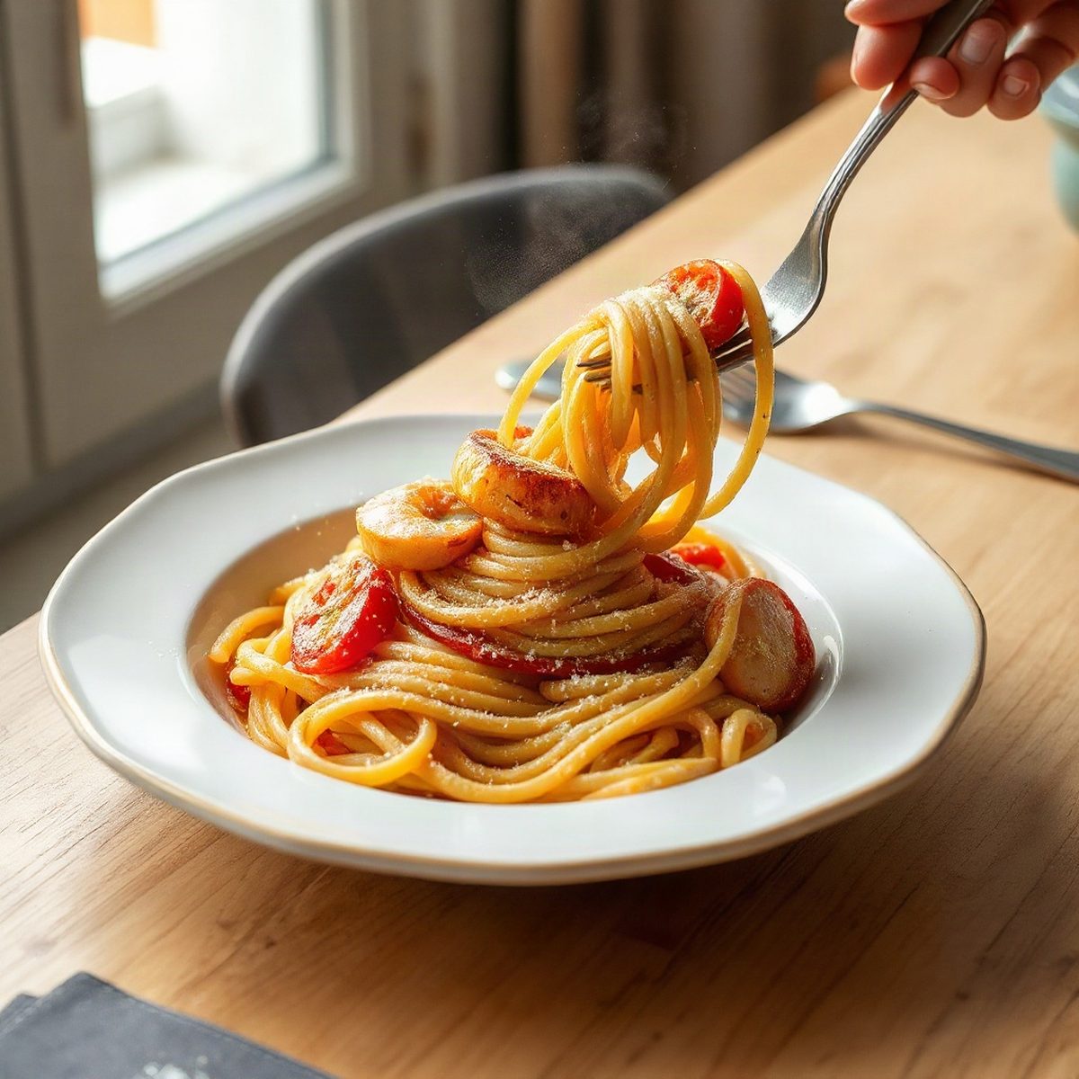 Garlic Shrimp with Roma Tomatoes and Lemon over Spaghetti