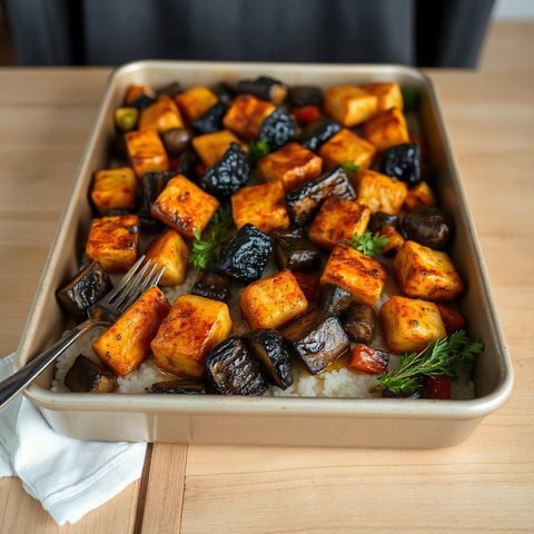 Bol de riz au tofu croustillant et chou-fleur rôti