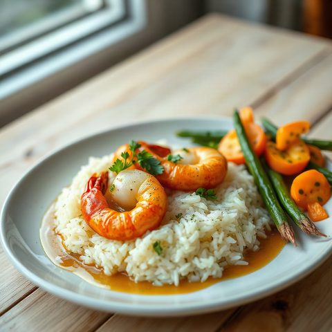 Riz sauté crémeux aux crevettes et lait de coco