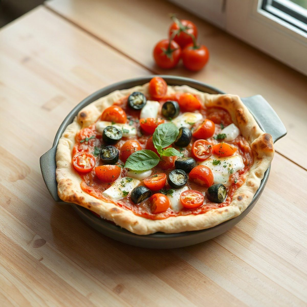 Pizzas naan aux courgettes, tomates cerises et fromage