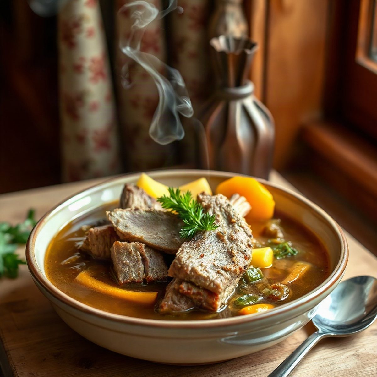 Beef Stew with Green Cabbage and Carrots
