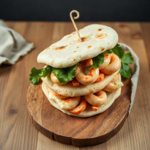 Pitas aux crevettes, avocat et laitue romaine
