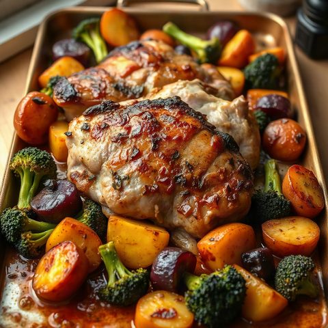 Côtelettes de porc glacées à l'érable, brocoli et pommes de terre rôties